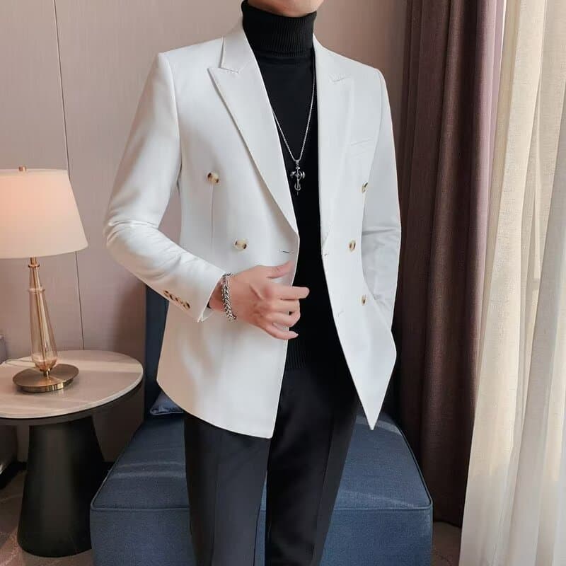 New light mature casual suit set with double row buttons for autumn and winter, high-end commuting, simple suit dress for men