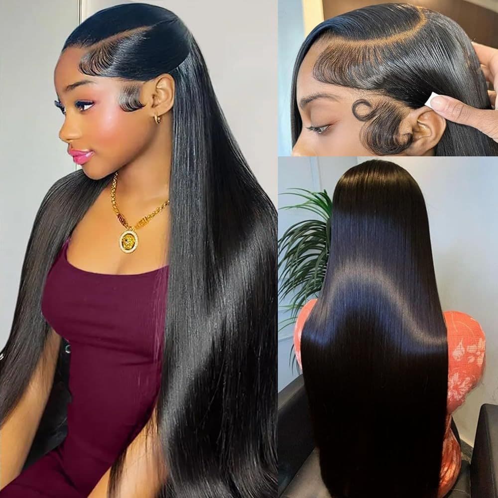 Synthetic Clip-in Wig 13*4 Hand Woven Front Lace Black Long Straight Hair High Temperature Silk Chemical Fiber Head Cover Lace
