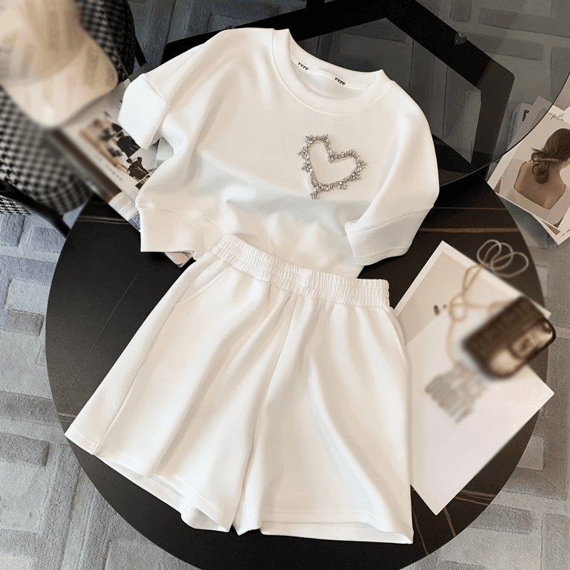 Women's Clothing White casual sports suit for women in summer high-end fashion fashionable short-sleeved short two-piece suit