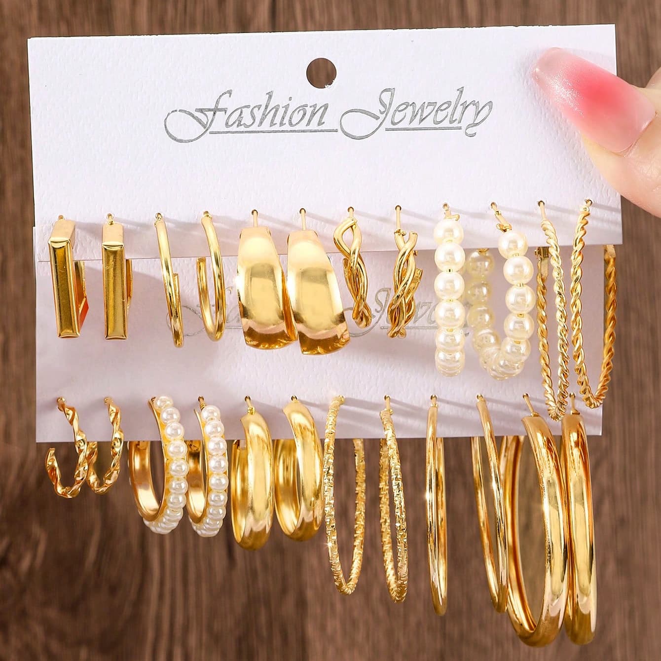 European And American Alloy Hoop Square Geometric Vintage Classic Hepburn Style Earrings Set 6 Pieces