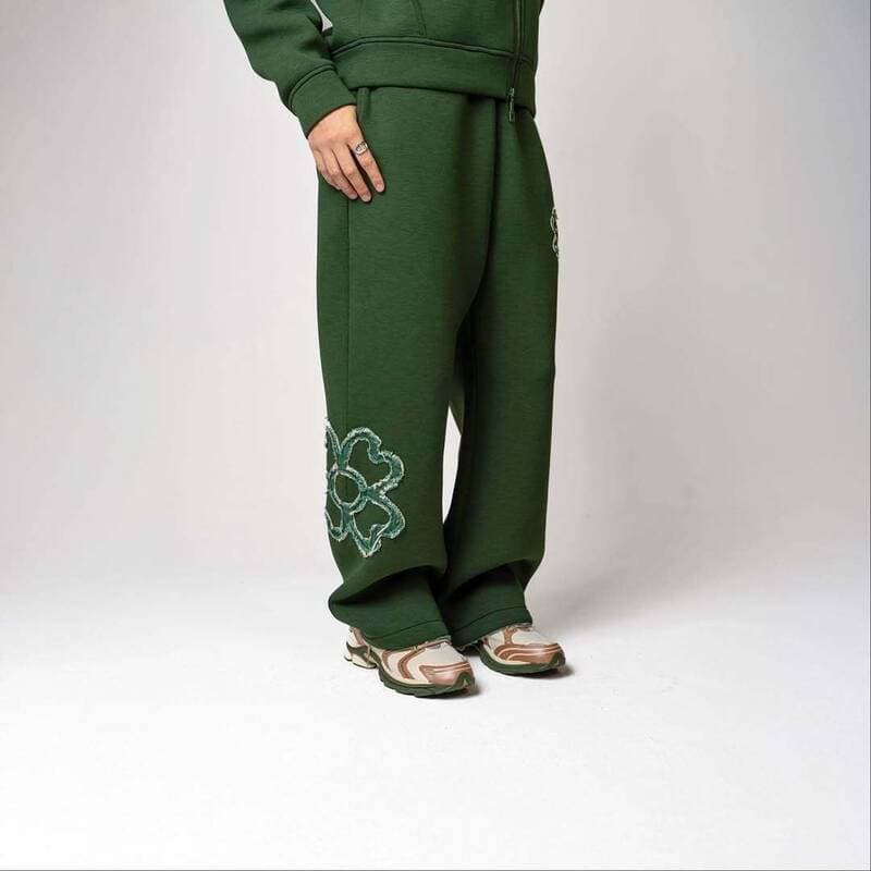 Ensemble sweat-shirt et pantalon décontractés, style rétro américain Y2K, gris-noir-vert, coupe ample, fermeture éclair et capuche.