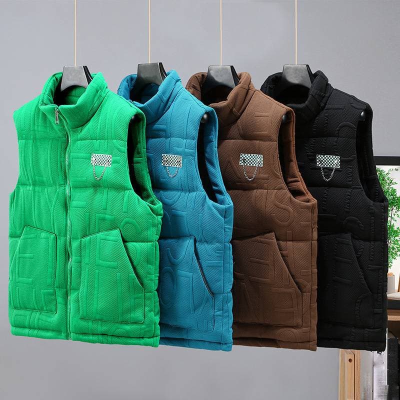 Men's Clothing Autumn And Winter Knitted Cotton Vest Thickened Stand Collar Cold Proof Warm Vest Waistcoat Jacket