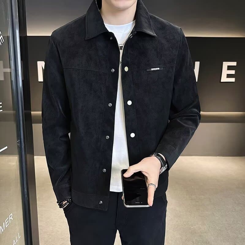 ​​Men's Slim-Fit Bomber Jacket – Stylish Stand Collar Coat, Polyester Blend, Windproof (Black/Brown, M-4xl) – Spring/Fashion Outerwear​​