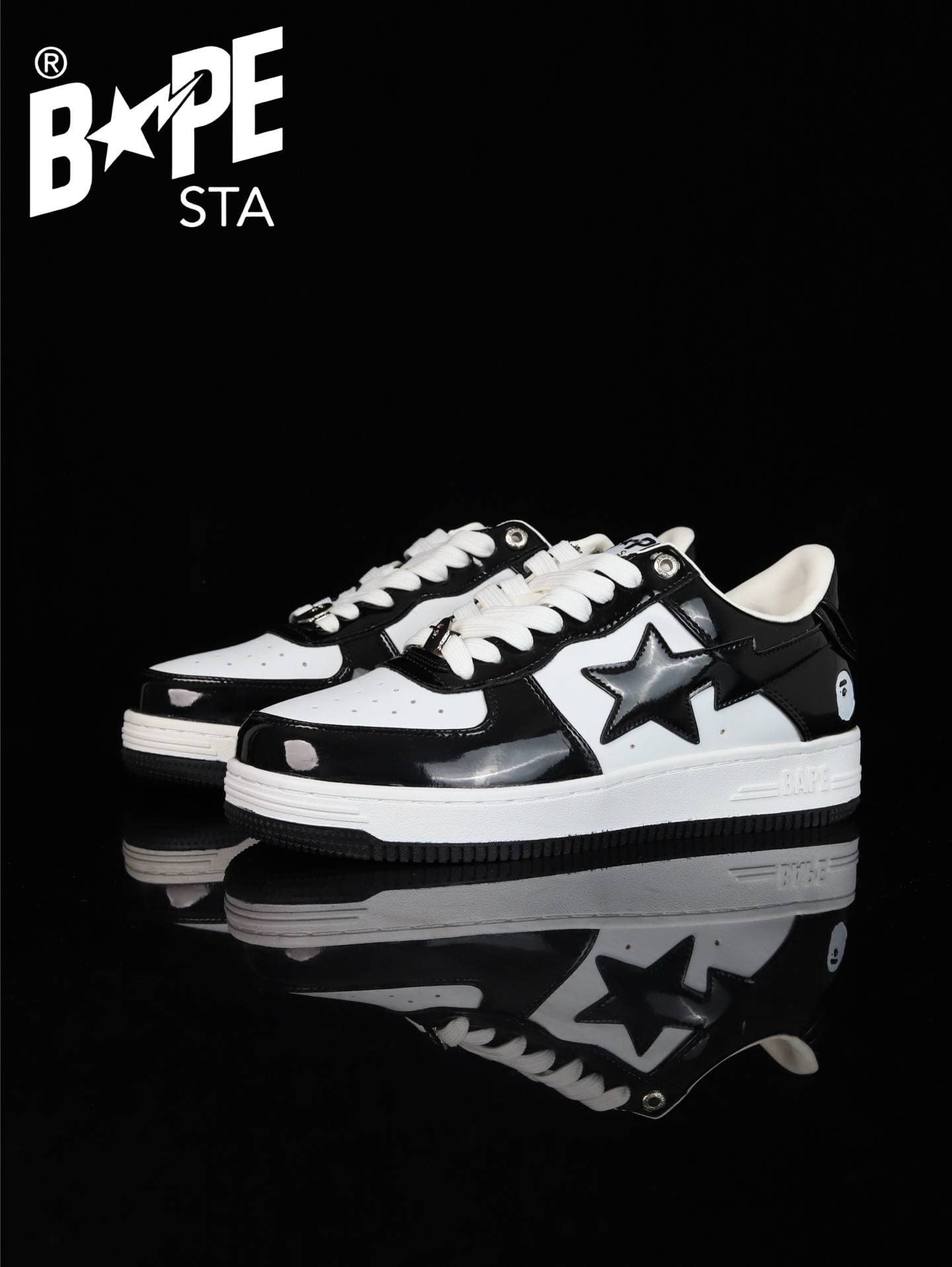 A BATHING-APE Classic Lacquer Leather Splicing Fashion Board Shoes Air Force No.1 Board Shoes Men And Women 22 Color Options