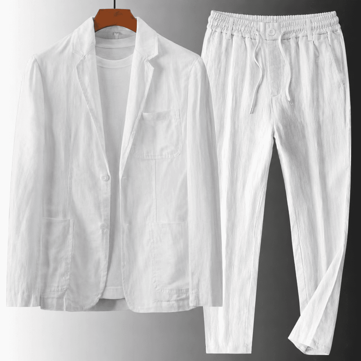 Men's Casual Linen Suit Set – Slim Fit Two-Piece Blazer & Pants For Spring/Summer (White/Black/Beige, M-4XL)​