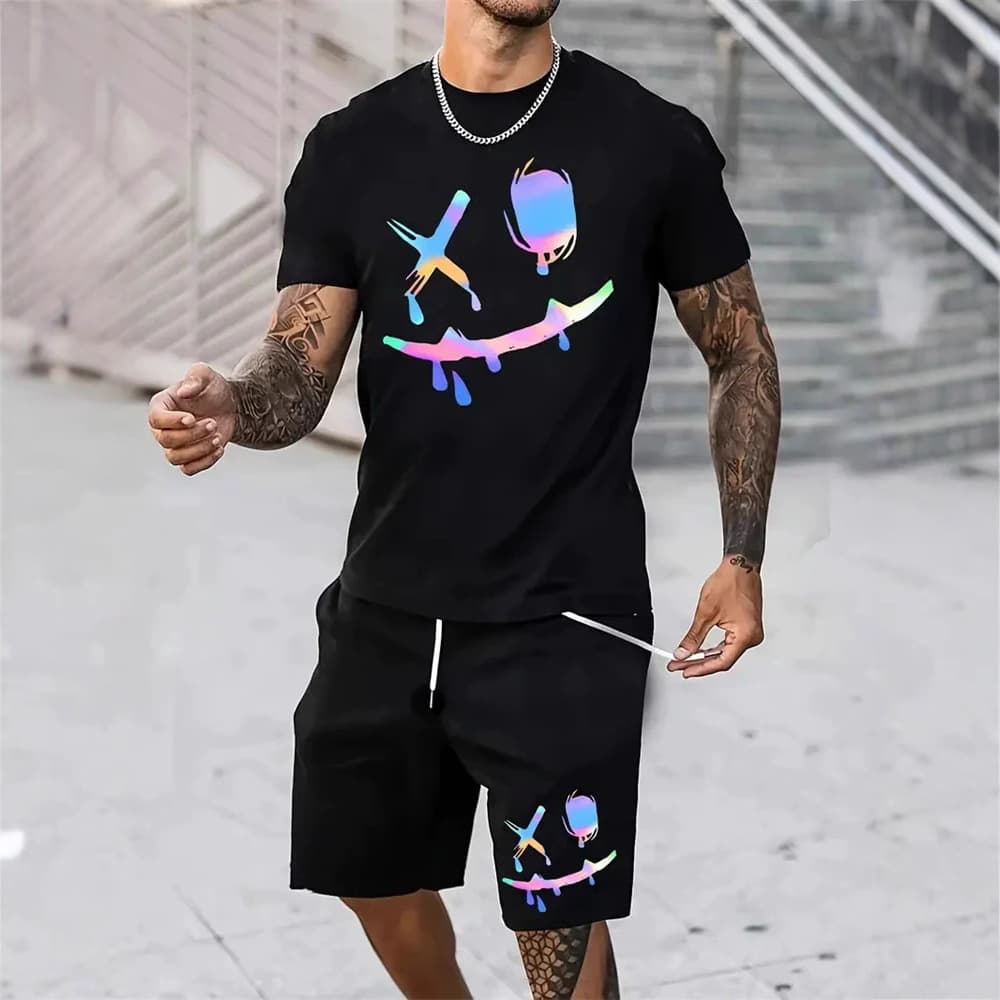 Men's Clothing Spring New Men's Short Sleeve Shorts Suit Fashion Brand Casual Suit 3D Printing Series Can Be Produced By Drawing