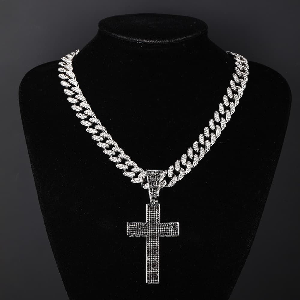 New Cross Necklace Pendant Exaggerated Luxury Alloy Full Diamond Cuban Chain Trendy Accessories