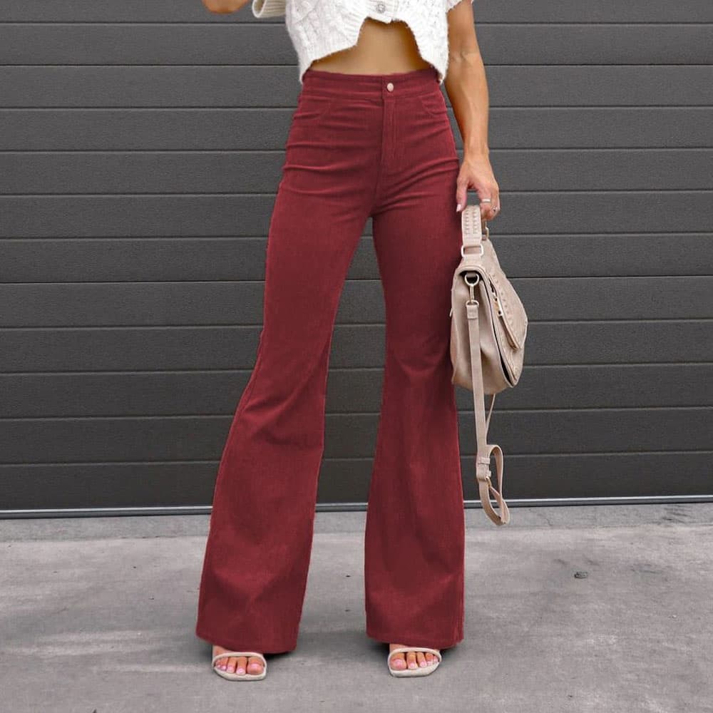 Women's Clothing new autumn solid color corduroy temperament women's trousers bootcut trousers high-waisted casual pants