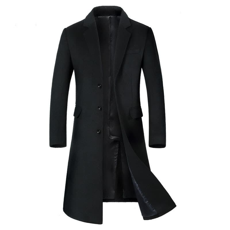 British-Style Wool Blend Overcoat For Men – Mid-Length Single-Breasted Trench Coat (Slim Fit, Winter, M-5XL)