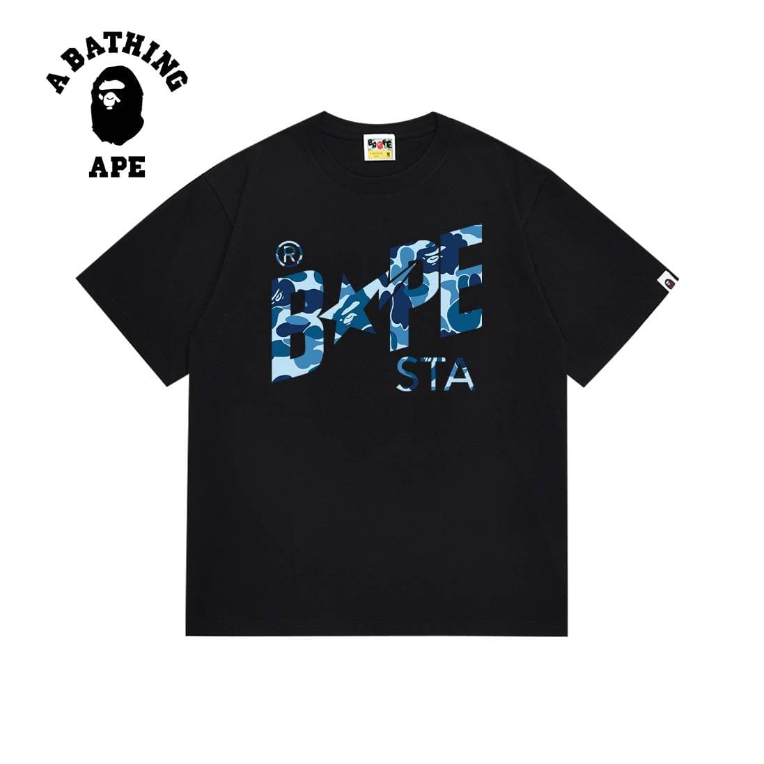 A BATHING APE BAPE-Camouflage Star Logo Letter Printed Short Sleeved T-shirt Made Of Pure Cotton Fabric