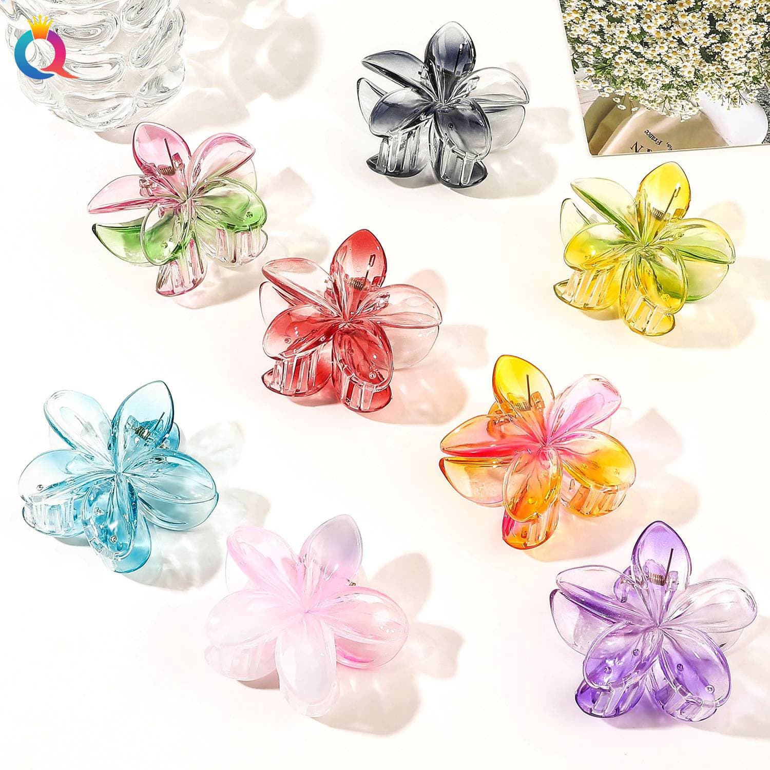 Floral Claw Clip - Ombre French Twist Hair Claw With Rhinestone Accents (Elegant Hair Accessories For Women, Secure Grip)