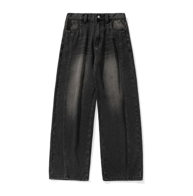 [Deconstructed] Men's Vintage Washed Jeans - Asymmetrical Cut | Relaxed Wide Leg