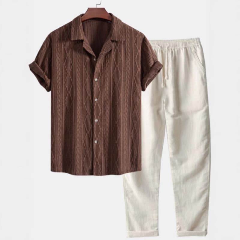 Summer Casual Men's Shirt Set With 3D Digital Print Comfortable Linen Short Sleeve Exquisite Trousers