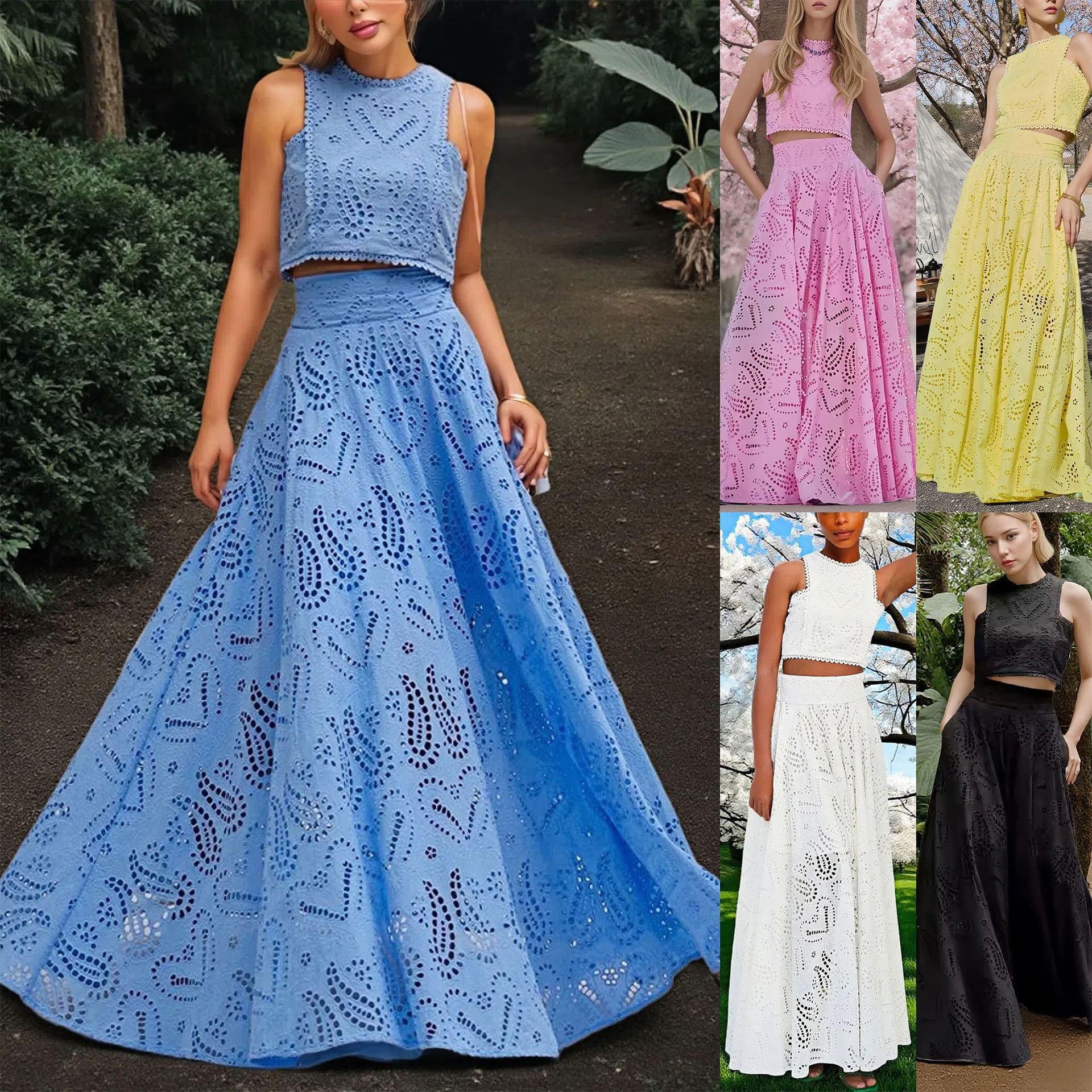 Women's Clothing Casual Fashion Sleeveless Pocket Long Skirt Dress Two Piece Suit