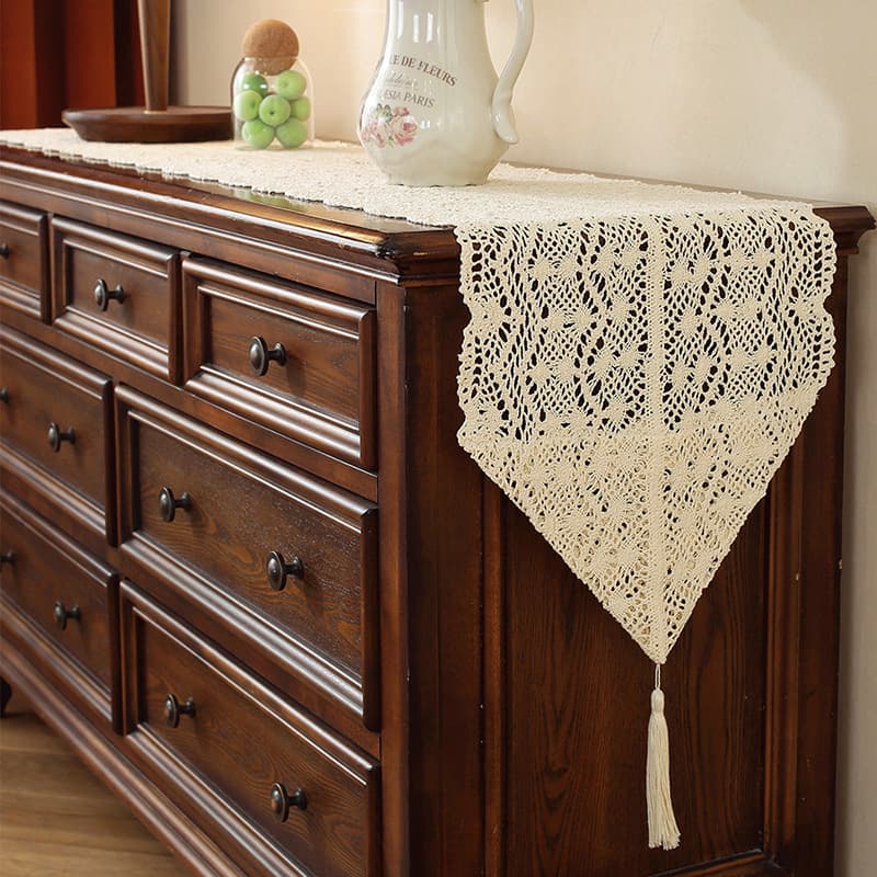 Retro Lace Table Flag Coffee Table, Tea Table, Tablecloth, Cloth Tea Stand, American Country Style, Hollowed-out Long Strips, High-end Tea Setting