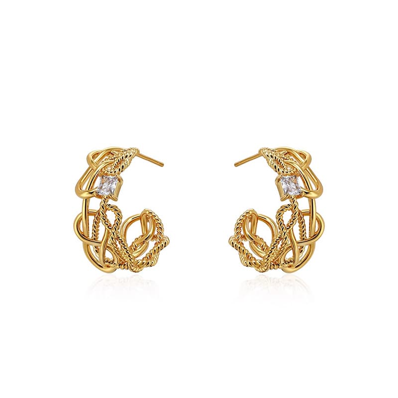 Women's Jewelry Retro Winding Zircon Hoop Earrings Light Luxury High End Design Fashion Temperament Earrings Autumn And Winter Earrings