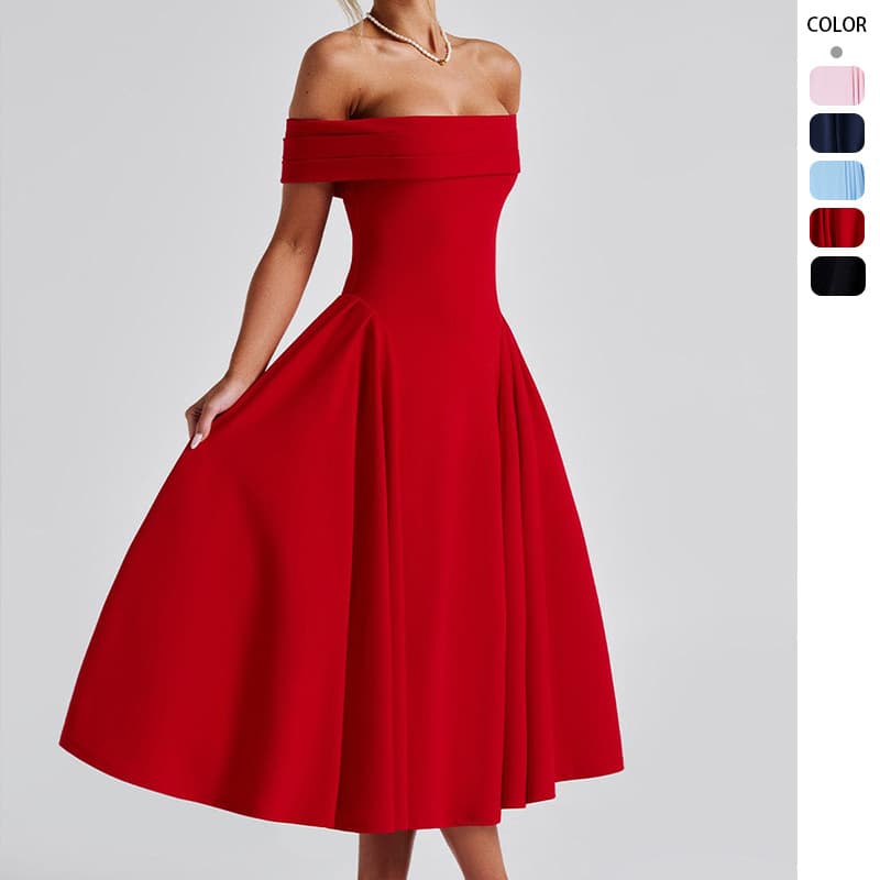 Women’s Clothing summer new fashion sexy one shoulder backless temperament elegant solid color tube top dress for women