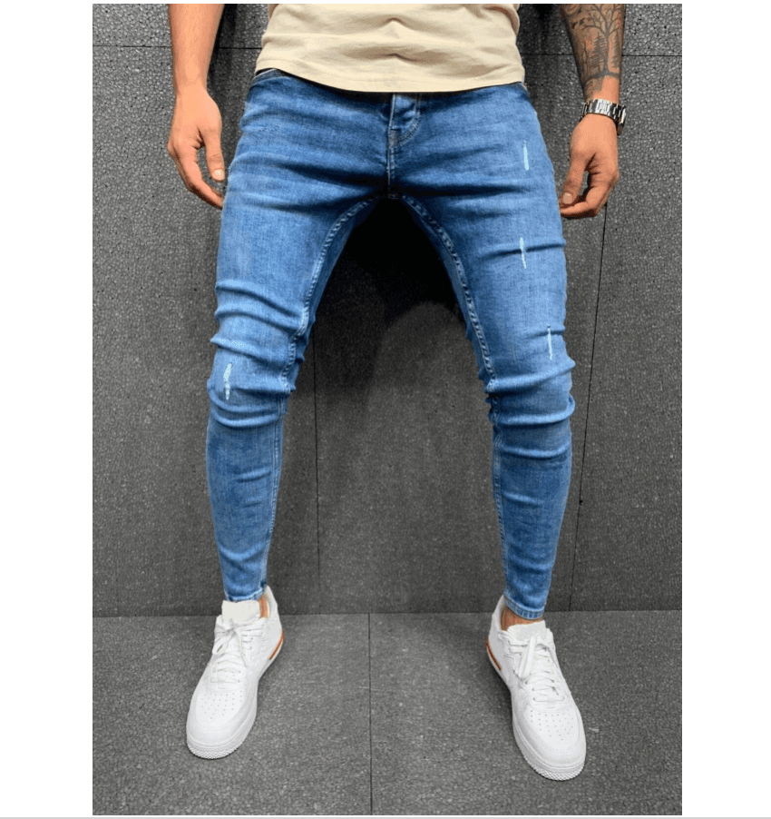 Men's Frayed Pencil Stretch Jeans Skinny Men's Jeans