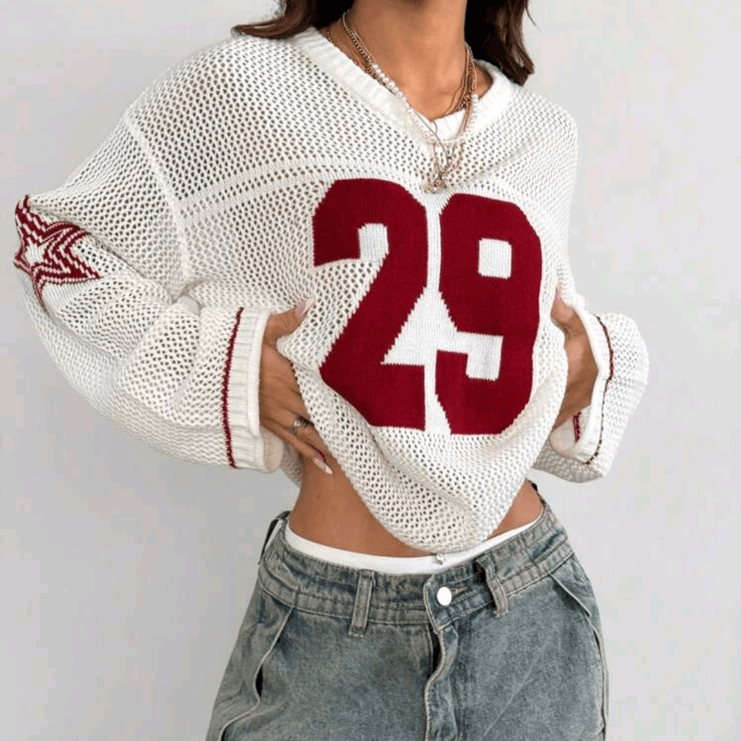 Women's Clothing Knitted Striped Digital Printed Knitted Blouse