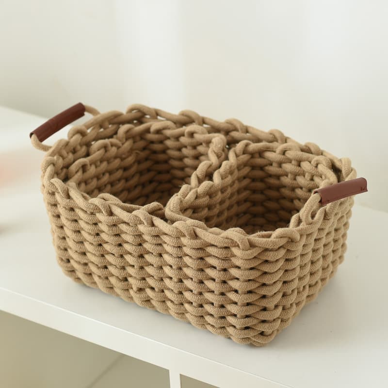 Minimalist Woven Storage Basket - Desktop Organizer For Skincare, Sheet Masks & Cosmetics