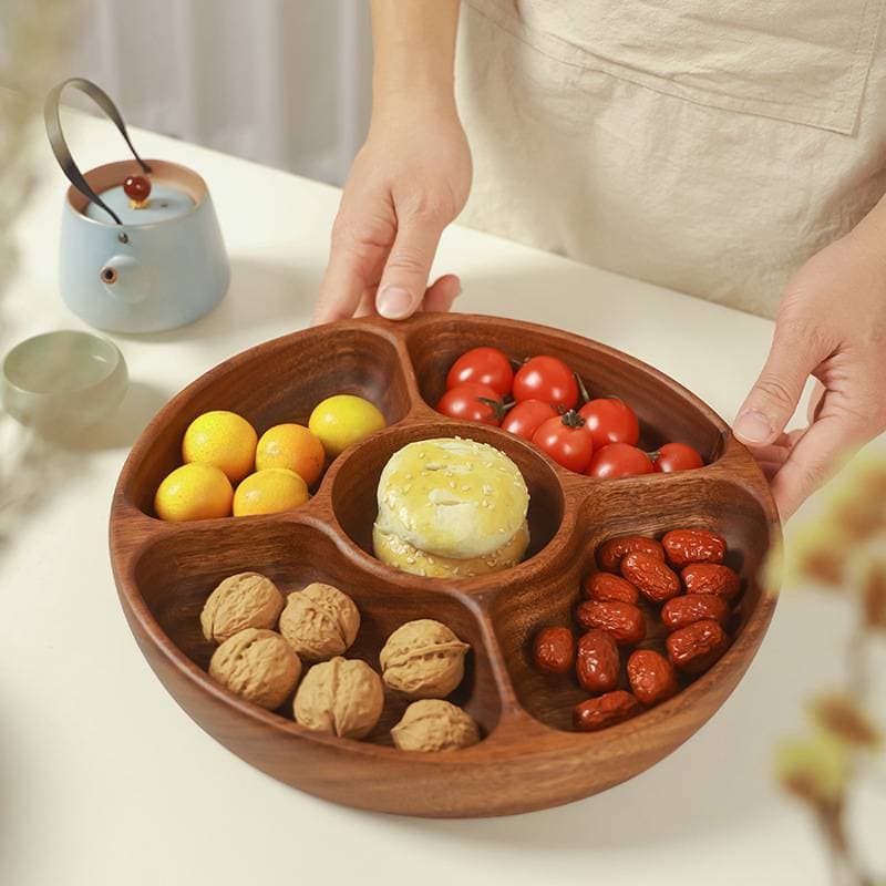 Fruit Plate 1PC Solid Wood Fruit Plate Dried Fruit Snack Plate Salad Bowl Wooden Basin Large Dinner Plate