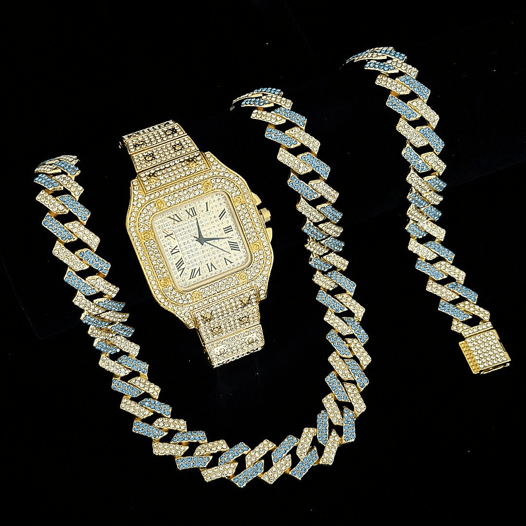 Men And Women's Jewelry - Stylish Square Watch Pendant Cuban Chain Necklace, Hip Hop Fashion Accessory, Trendy Unisex Gift, Gold And Silver Options