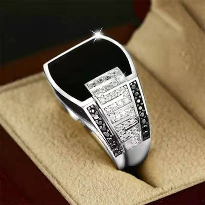 Wiya Cross-Border Wish Jewelry Gold Wide Black Men's Ring New European And American Trend Simple Diamond
