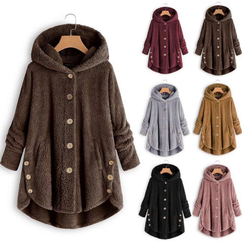 Women's Button-up Plush Top Irregular Fashion Brand Solid Color Coat