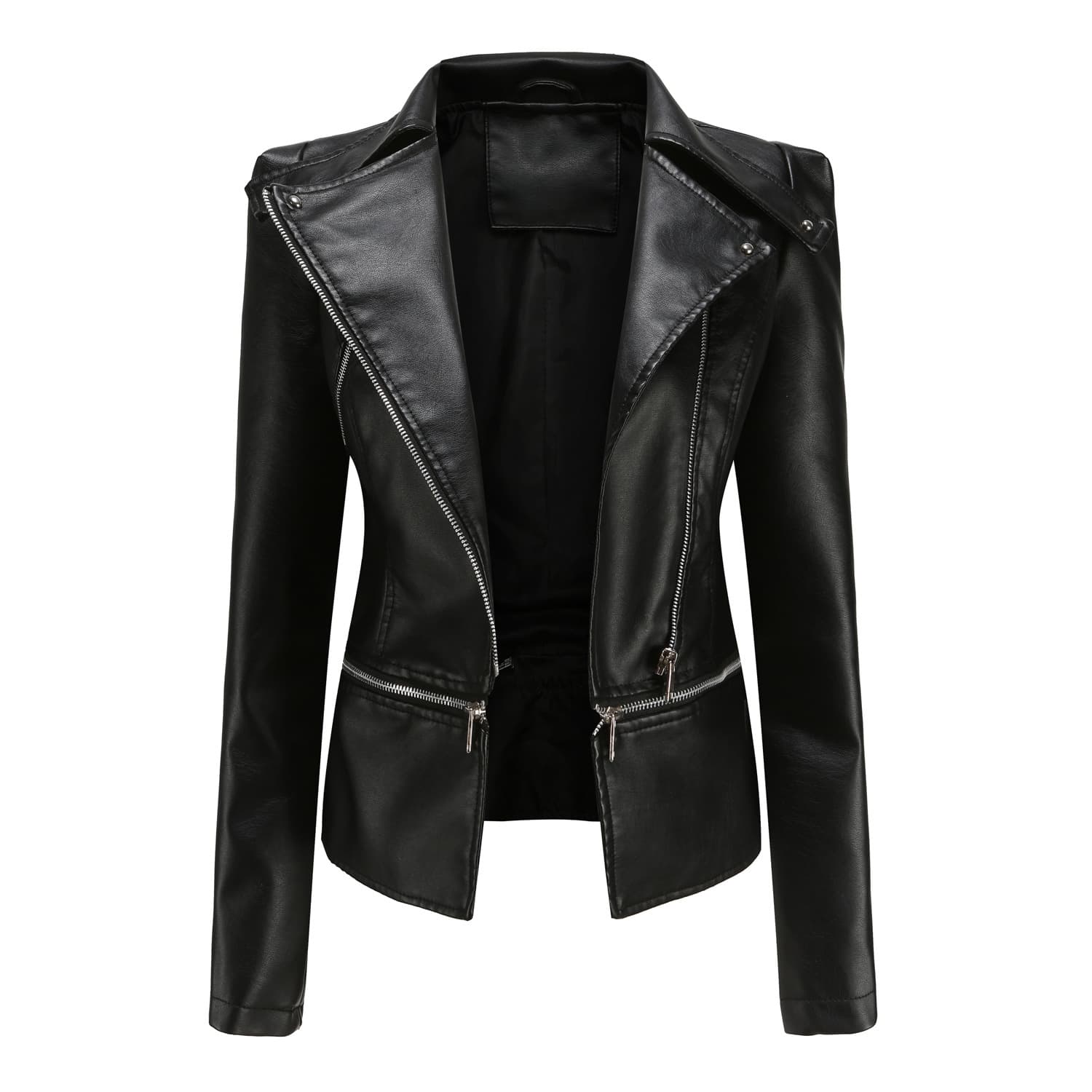 Women's leather jacket Long sleeve PU short jacket with hem removable jacket biker jacket