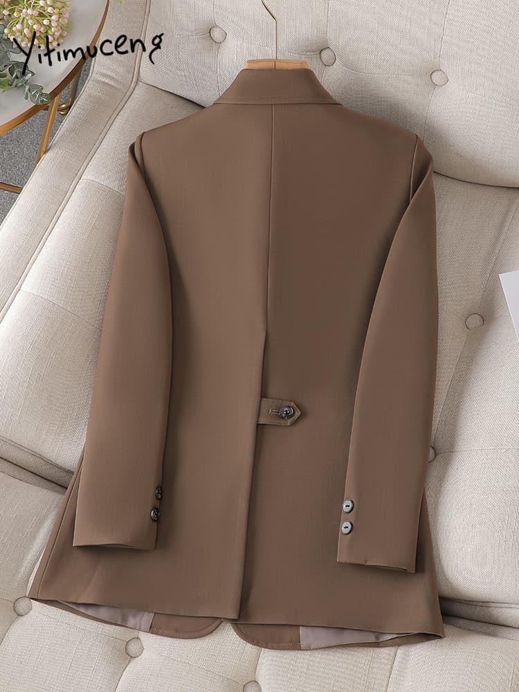Yitimuceng Fashion Prink Blazer Women 2023 New Office Ladies Long Sleeve Breasted Casual Jackets Korean Elegant Blazers