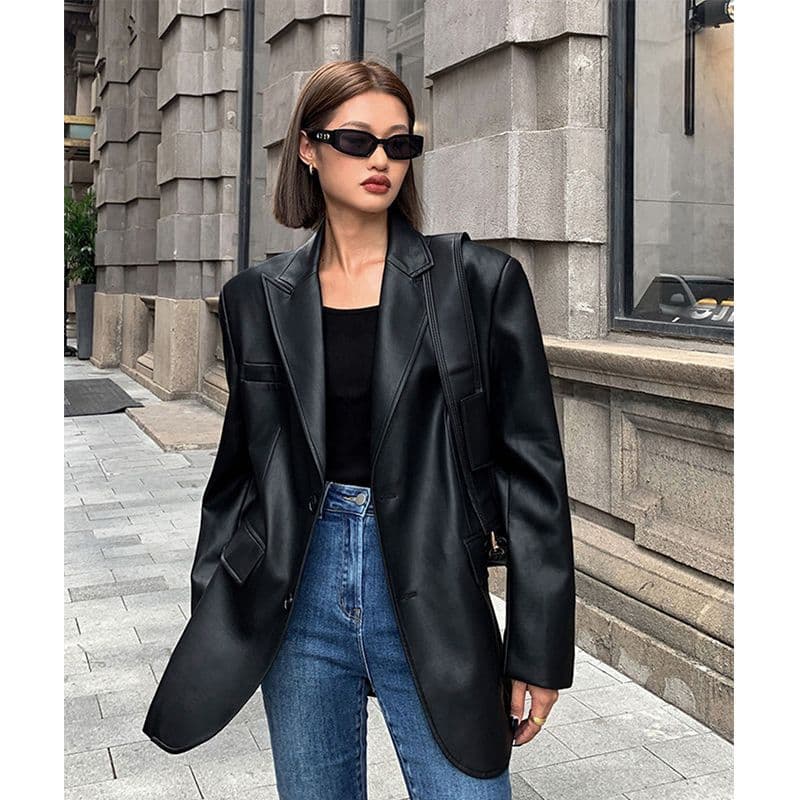 Women's spring and autumn new style high-quality loose PU leather suit