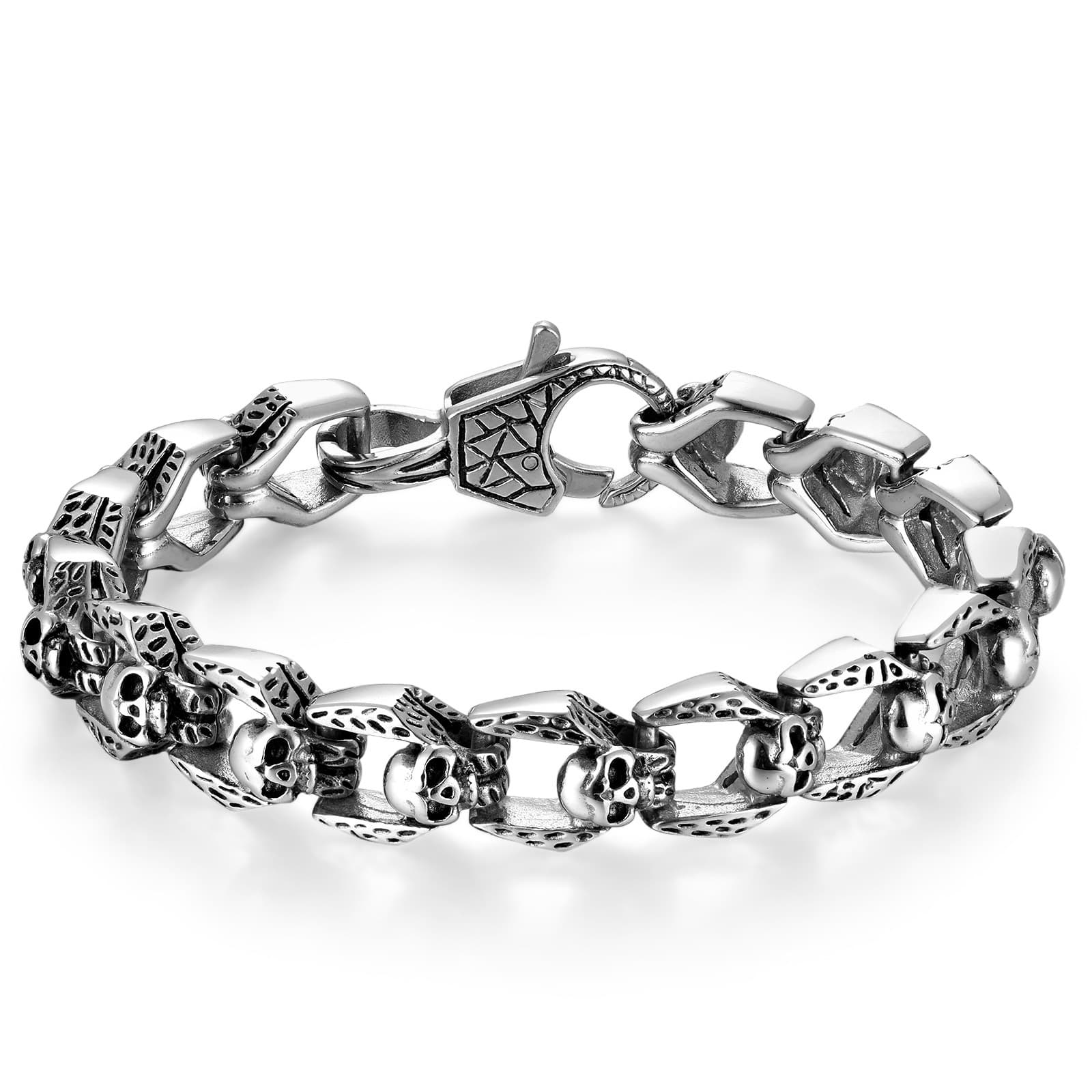 Stainless Steel Personality Punk Skull Head Hip Hop Rock Men's Bracelet