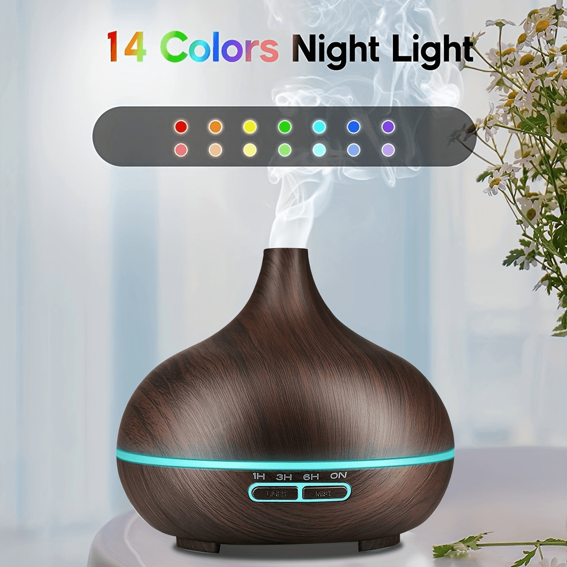 18.6oz Essential Oil Diffuser With Remote Control, 14-Color LED Mood Lights & Auto Shut-Off, USB-Powered Humidifier For Bedroom/Living Room