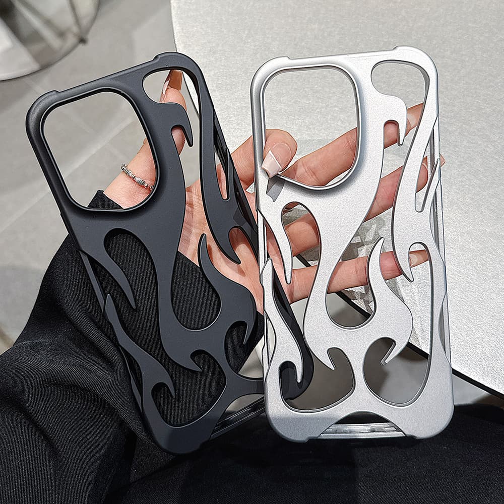 New 3D Flame Hollow Slim Matte Case For iPhone 16 15 14 13 12 11 Pro Max 16 Plus Plating Shockproof Protective Soft Bumper Cover