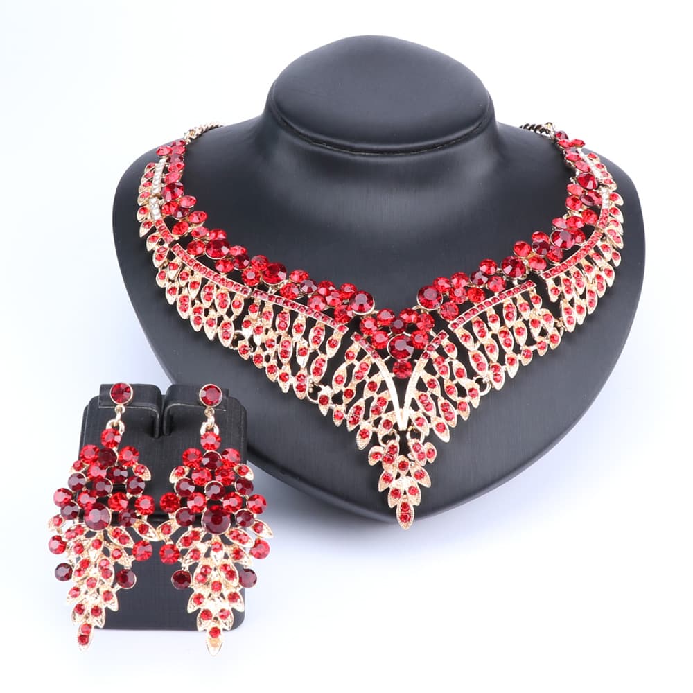 Women Bridal Necklace Earrings Set With Full Rhinestones Crystal Fashion Wedding Party Jewelry Sets