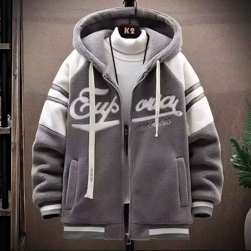 Men's Clothing Lambskin Jacket Boys Autumn And Winter Student Thickened Sweater Hooded Jacket Youth Grain Fleece Jacket