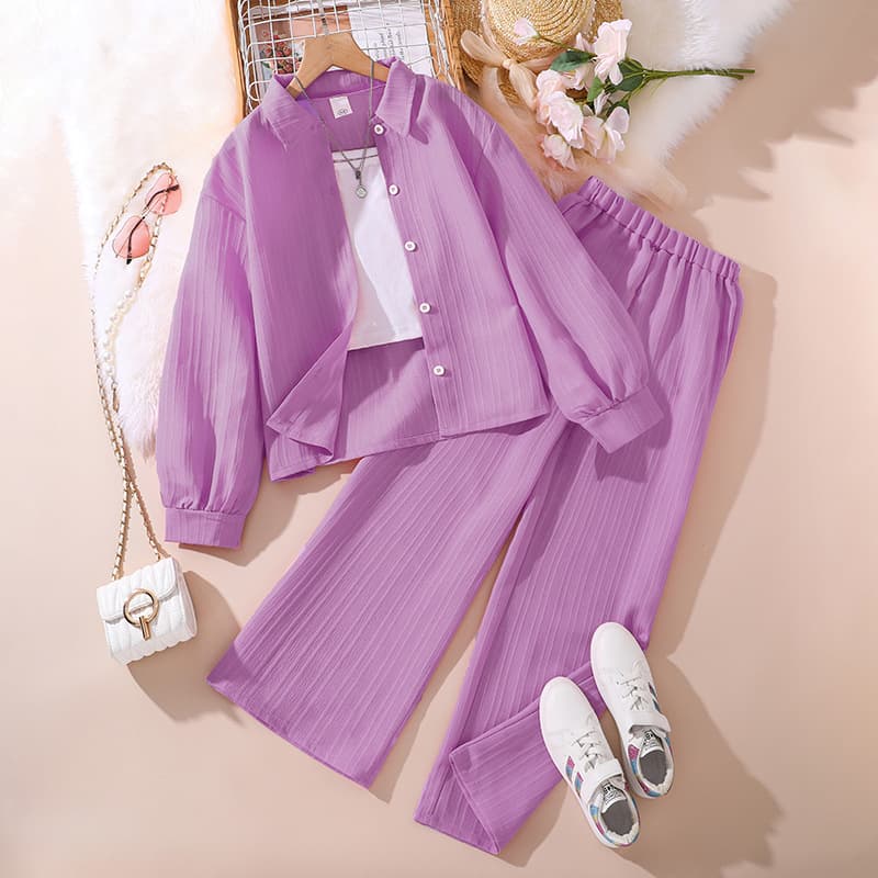 Spring Girls' Clothing Set Single Breasted Long Sleeved Top And Pants Style Toddler Outfit (3-7Y)