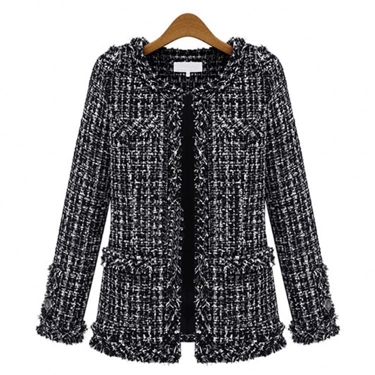Women's Brands Of The Same Autumn And Winter Black And White Plaid Tweed Large Size Women's Jackets