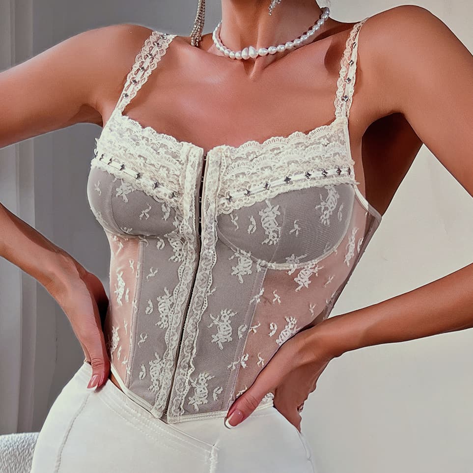 Women’s Clothing New French Sexy Suspender Lace Lace Ins Style Splicing Perspective Small Vest