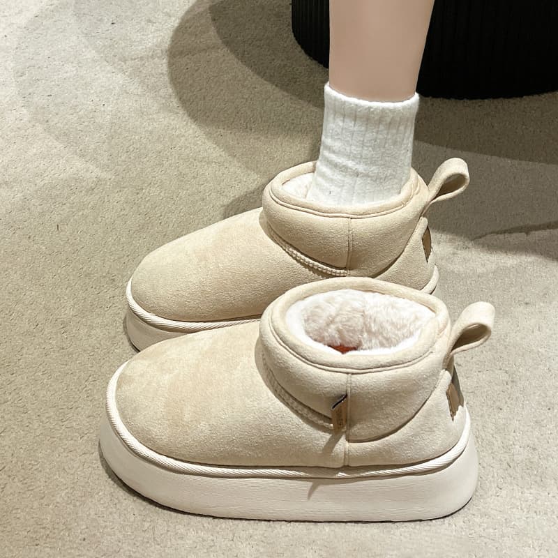 Women's Shoes Pink Thick-soled Snow Boots For Women In Winter Velvet Thickened Short-tube Furry Short-tube Cotton Boots Bread Shoes