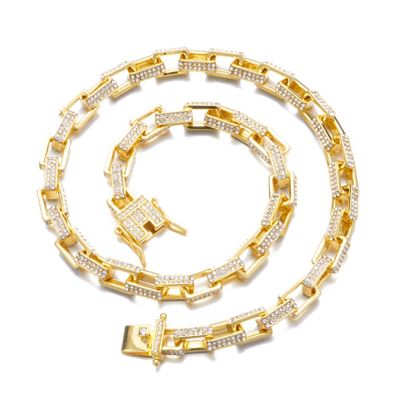 Fashion Cuban Chain Hip Hop Chain Rock Hip Hop Hiphop Miami Box Buckle Necklace Bracelet Set
