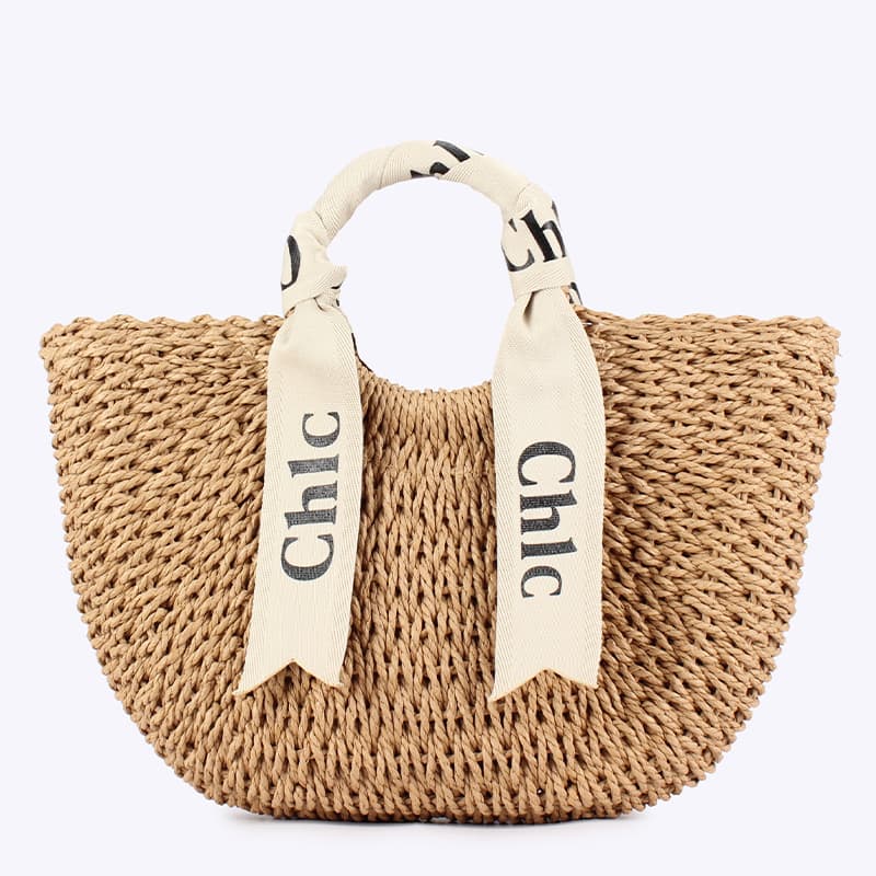 Women's Bags Letter Silk Scarf Wrap Hand Woven Bag Outing Holiday Hand Held Moon Bag Solid Color Paper Rope Hand Held Woven Women's Bag