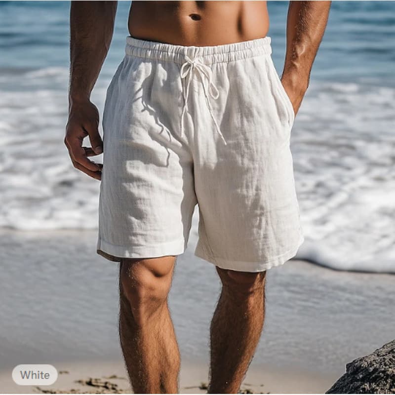 Men's Clothing New Cotton And Linen Shorts Drawstring Elastic Waist Straight Leg Solid Color Breathable Daily Beach Five Point Casual Shorts