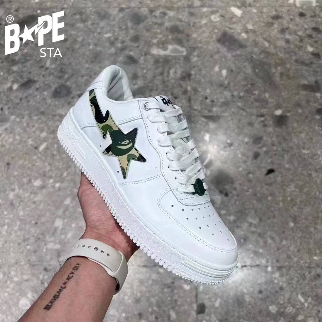 A BATHING-APE Classic Double Sided Splicing Trendy Fashion Board Shoes Tri Color Camouflage Air Force No.1 Board Shoes Men's And Women's Same Style
