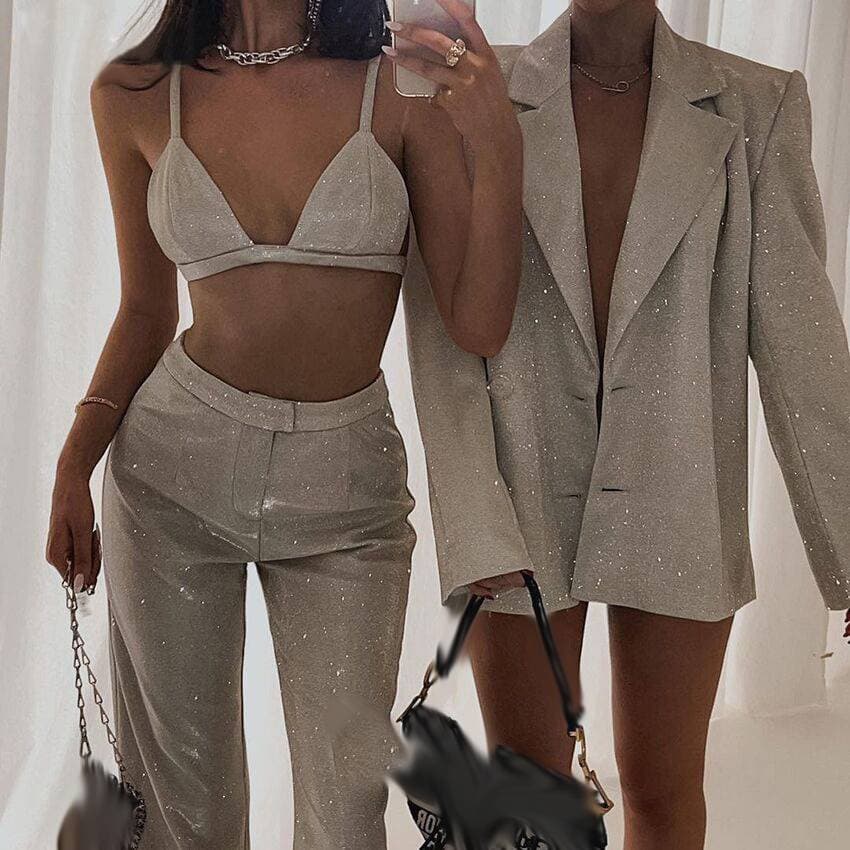 Women's Clothing Hot Selling Spring And Summer New Style Solid Color Fashionable Casual Three Piece Suit Underwear Straight Leg Pants