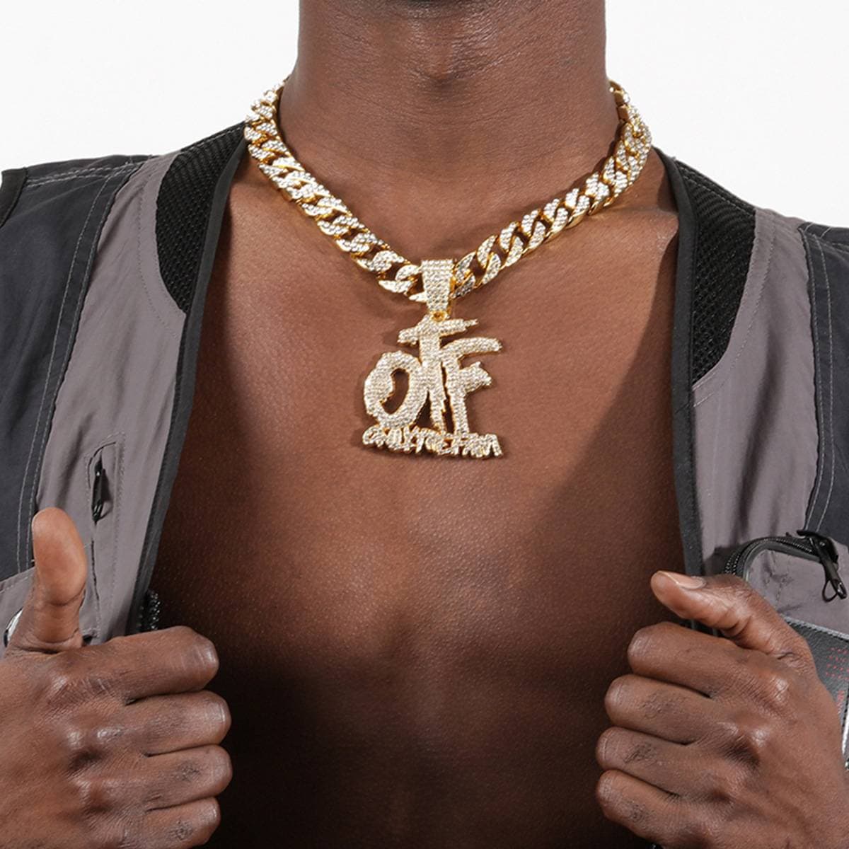 Fashion Full Diamond Hip Hop Men's Necklace Jewelry OTF Pendant