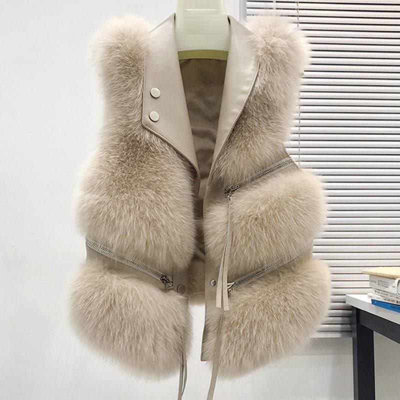 ​​Women's Faux Fur Vest Jacket - Slim Fit Short Sleeveless Coat With Polo Collar, Winter Fashion Outerwear For Stylish Layering​​