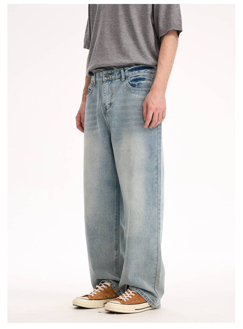 Men's Clothing High Handmade Wax Pants Flared Wide Leg Elastic Ribbon High Street Jeans