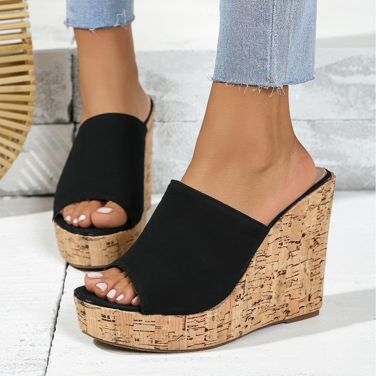 Large Size Women's Sandals Fish Mouth High Heel Slippers For Outdoor Summer Fashionable Ladies Flip Flops Footwear