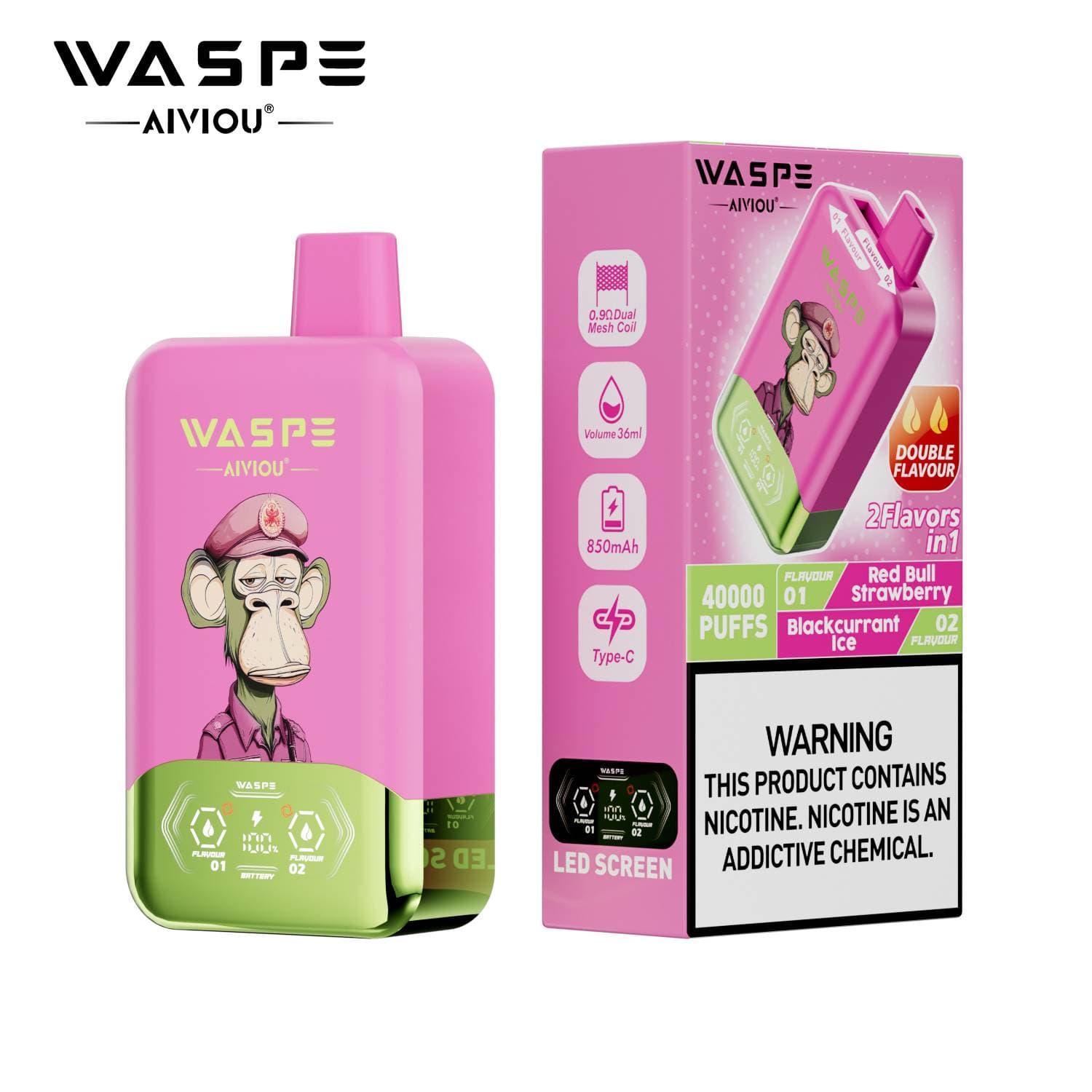 Waspe Double Saveur 40 000 bouffées 40k Entrepôt UE Cigarette électronique jetable 2 en 1 Boîte de bouffées Vapotage avec deux saveurs Double c